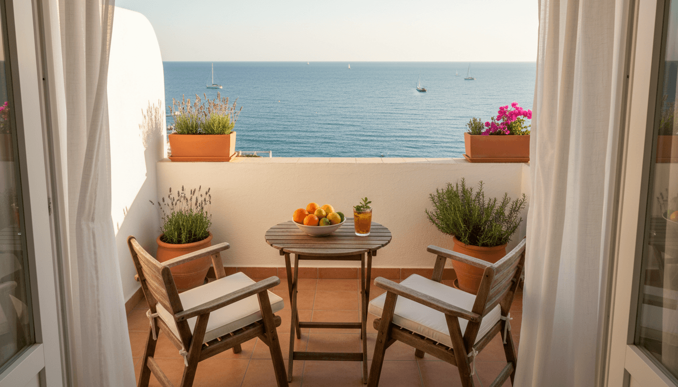Sunlit apartment terrace in Veruda, Pula with a view toward the sea